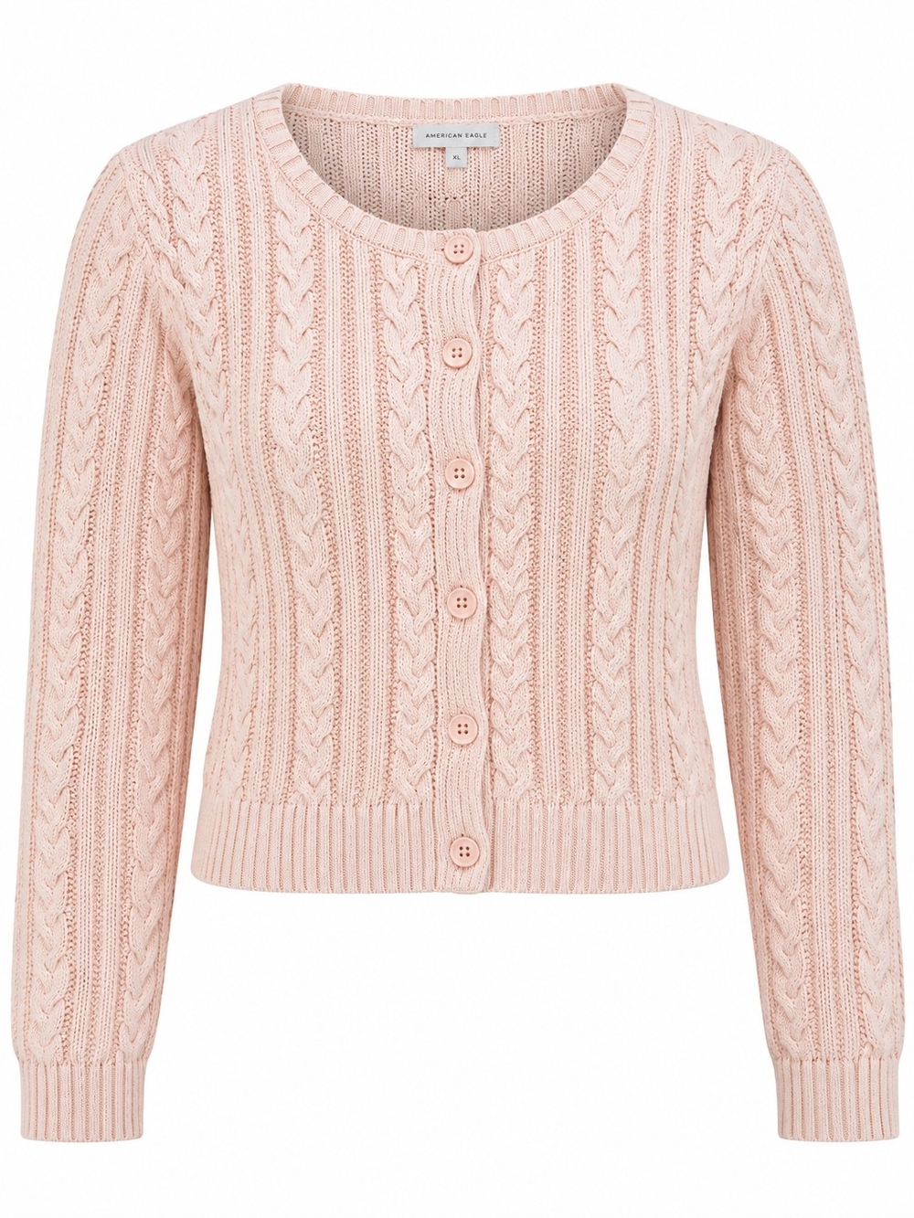 AMERICAN EAGLE | Pastel Peach Cable Knit Cropped Cardigan Sweater | XL